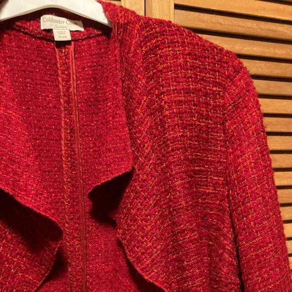Coldwater Creek Red Waterfall Boucle Draped Collar Jacket - Picture 6 of 16